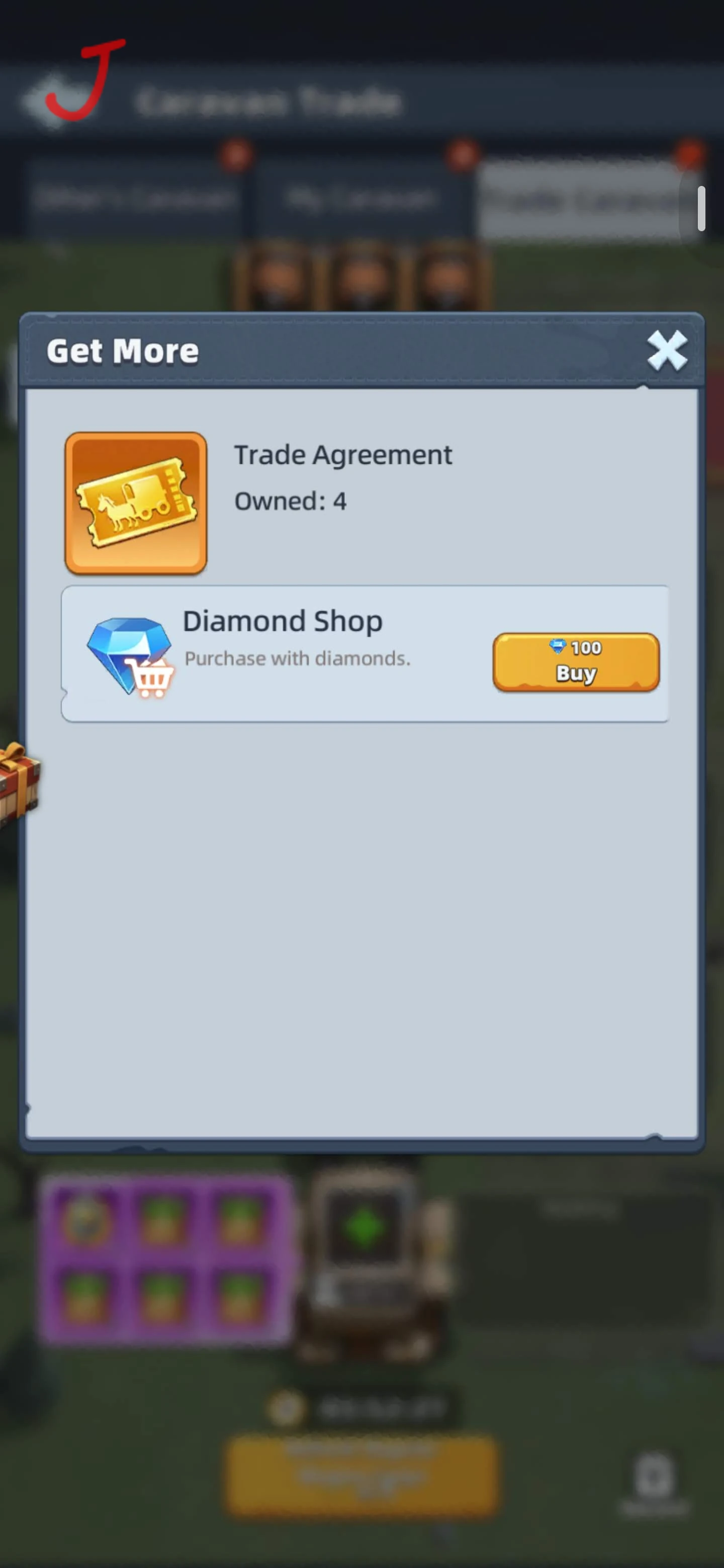 Trade Agreement item dialog showing the Diamond Shop purchase option in Last Asylum.
