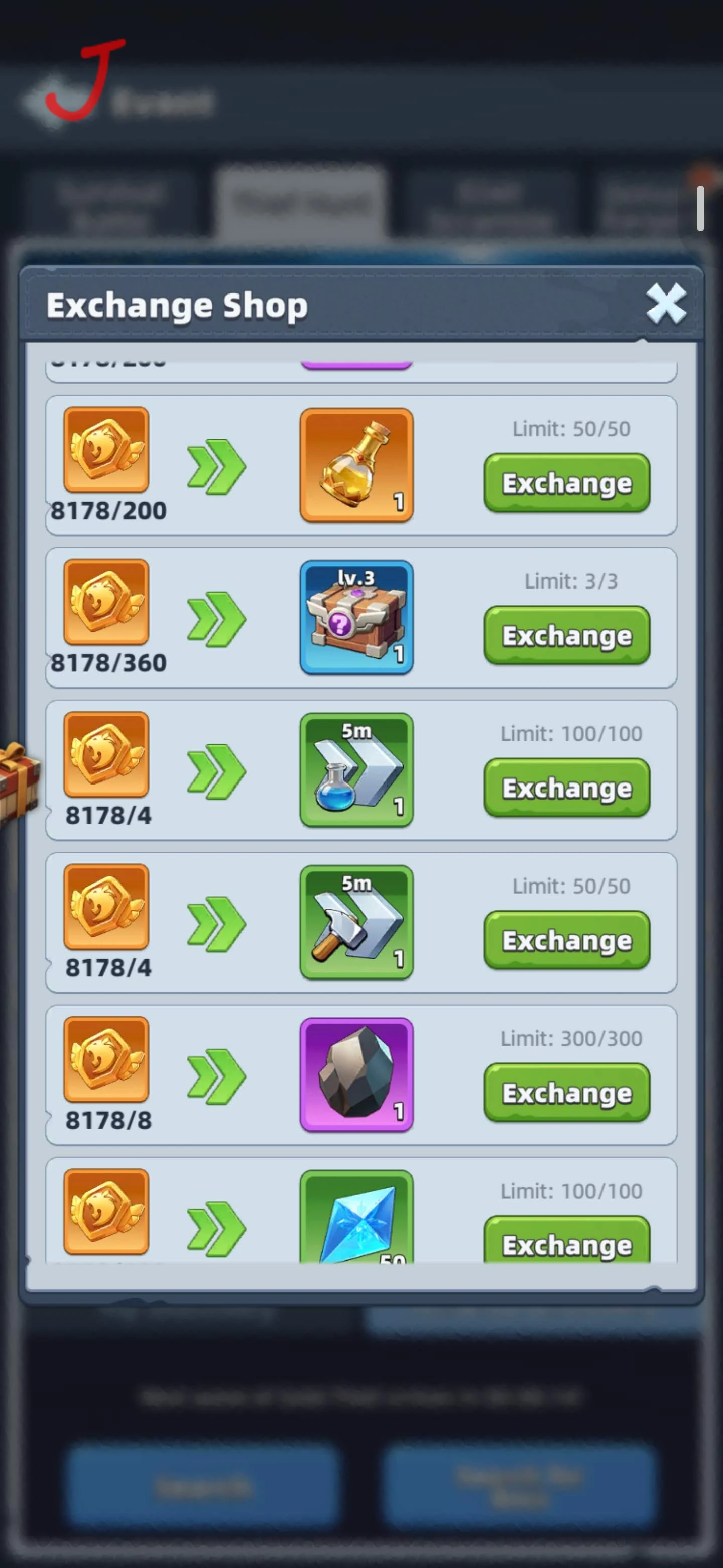 Last Asylum Exchange Shop showing Trade Agreements and other redeemable rewards.