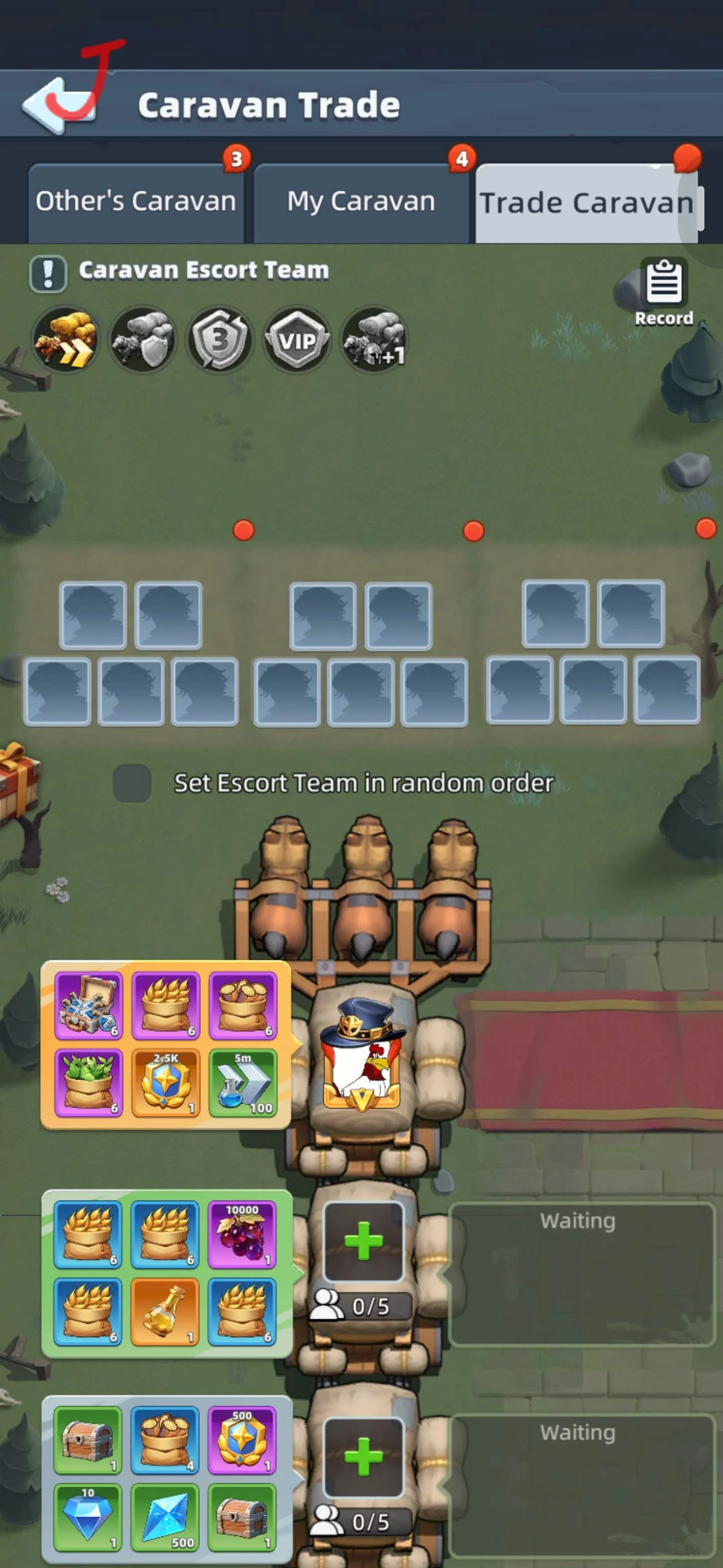 Last Asylum caravan escort team slots above alliance wagons awaiting passengers.