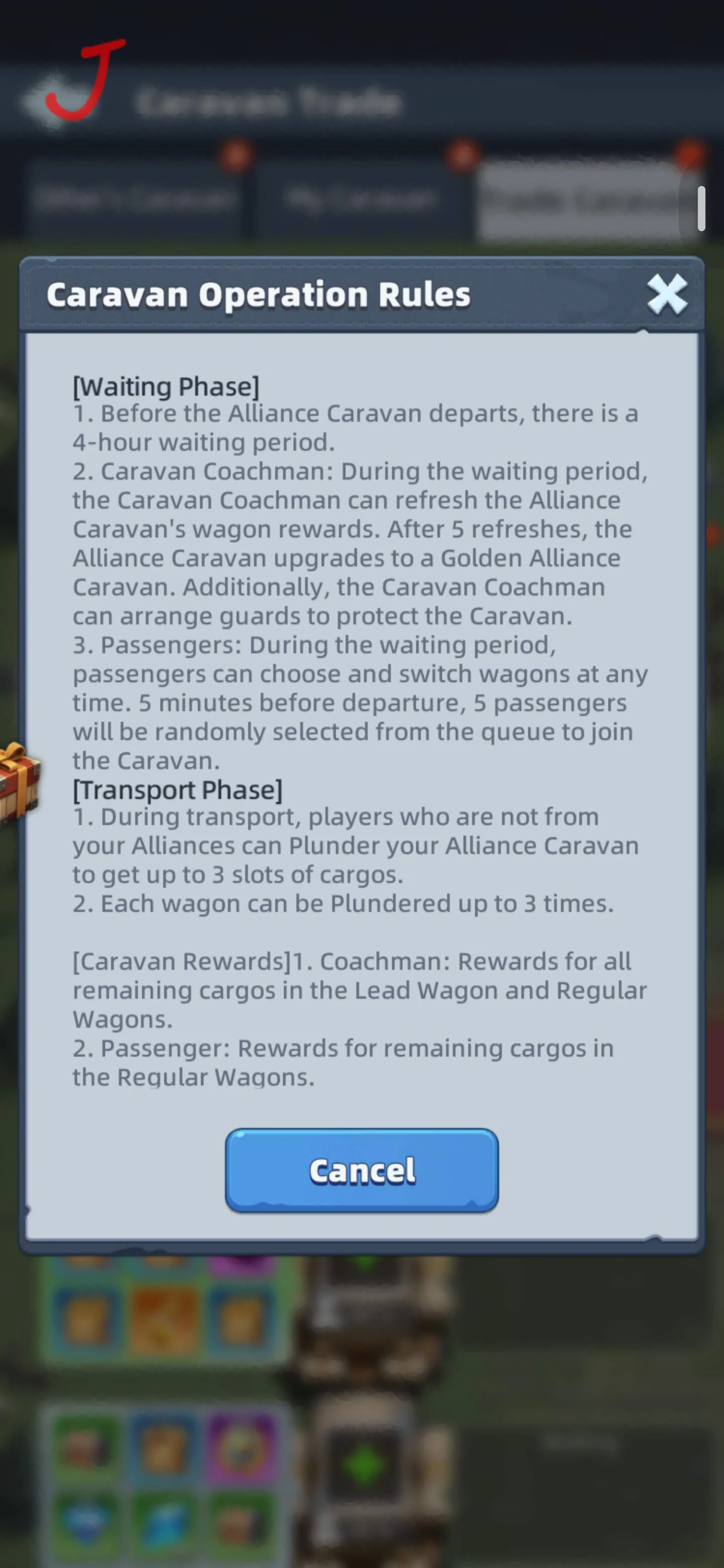 Last Asylum caravan rules explaining the waiting phase, transport phase, and rewards.